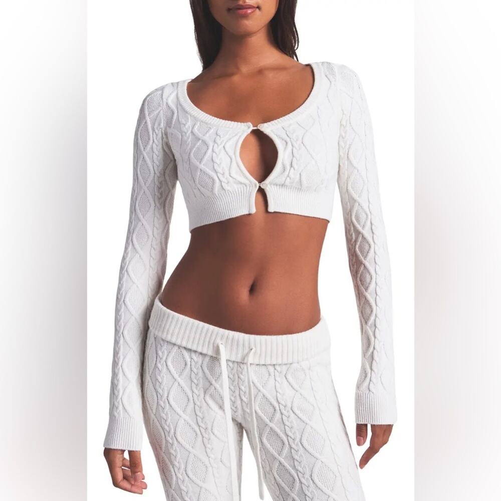 Skims Cable Knit Cropped Cardigan in Ivory XL